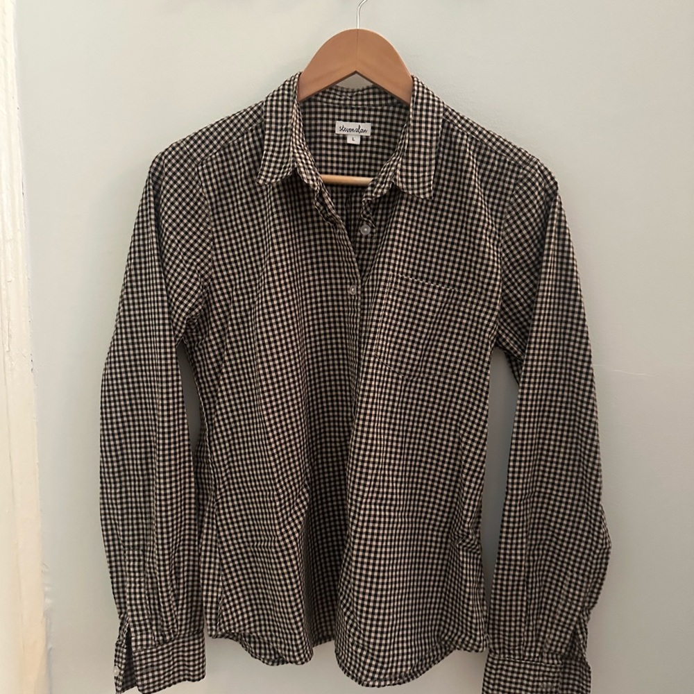 Steven Alan Black and Tan Gingham Shirt Y2K L